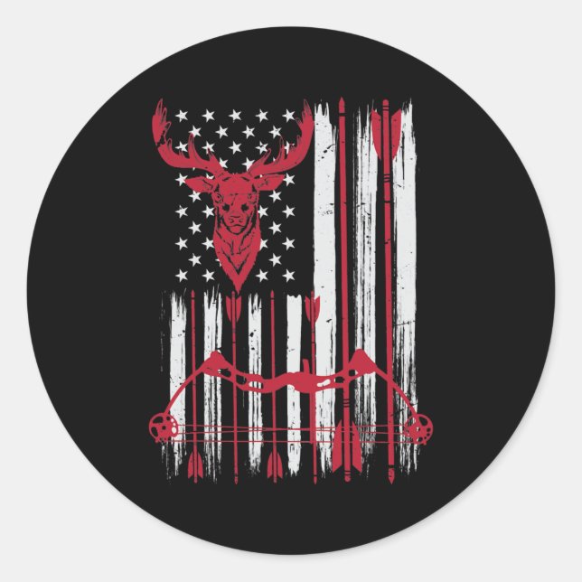 American Flag Archery Bow Deer Bowhunting Hunting Classic Round Sticker (Front)