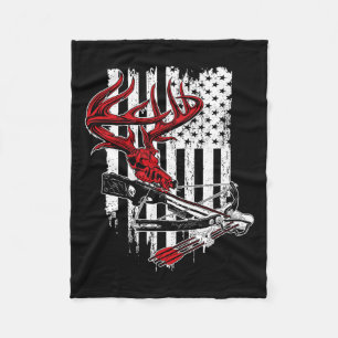 American Flag Archery Bow Hunting - Deer Skull Cro Fleece Blanket