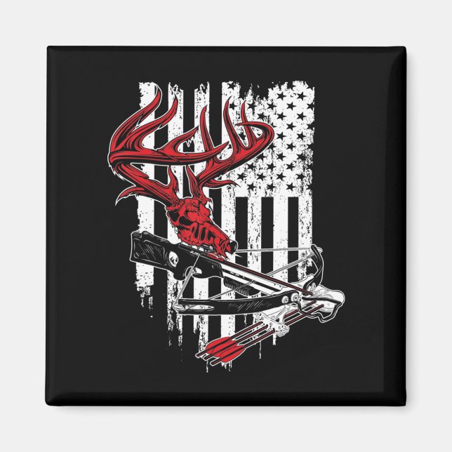 American Flag Archery Bow Hunting  Deer Skull Cros Magnet (Front)