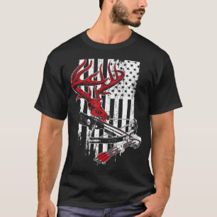 American Flag Archery Bow Hunting Deer Skull Cros T-Shirt