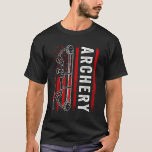 American Flag Archery For Men Bowhunting Bow Deer  T-Shirt