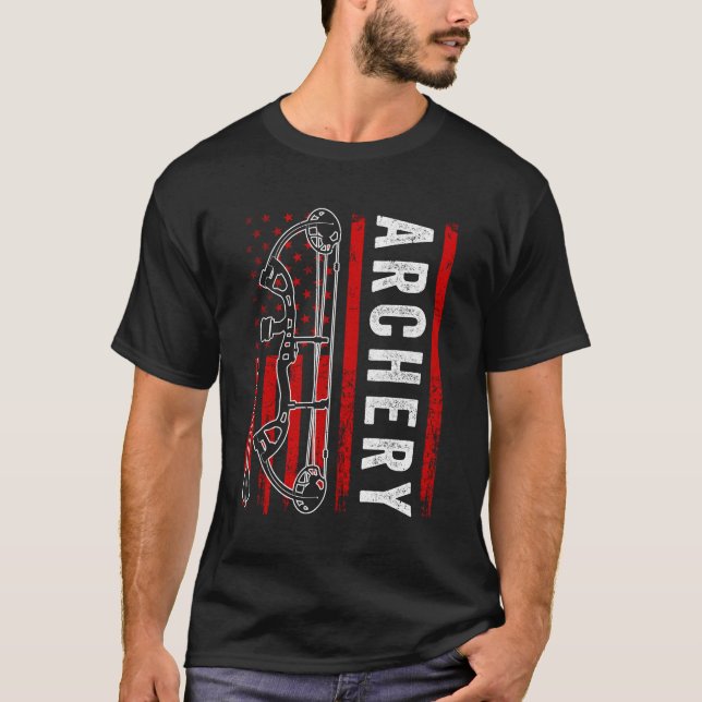 American Flag Archery For Men Bowhunting Bow Deer  T-Shirt (Front)