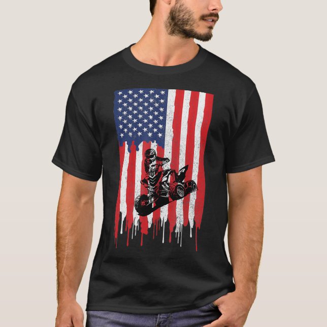 American  Flag ATV Four Wheeler Quad Bike Brap T-Shirt (Front)