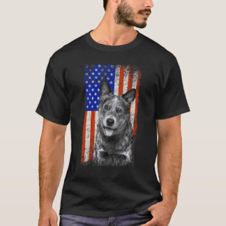 American Flag Australian Cattle Dog Dad Mum Puppy  T-Shirt
