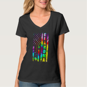 American Flag Autism Awareness Grandma Support Tie T-Shirt