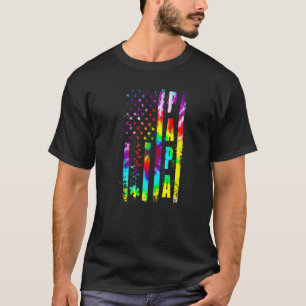American Flag Autism Awareness Papa Support Tie Dy T-Shirt