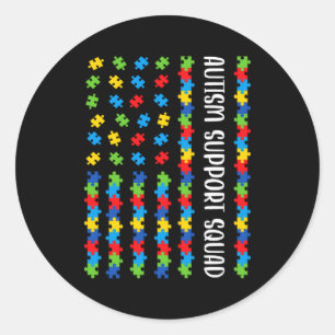 American Flag Autism Awareness Puzzle Support Squa Classic Round Sticker