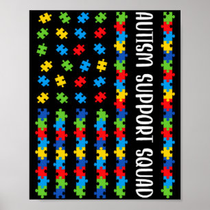American Flag Autism Awareness Puzzle Support Squa Poster