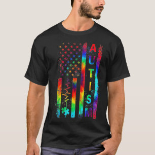 American Flag Autism Awareness Teacher Mum Tie T-Shirt