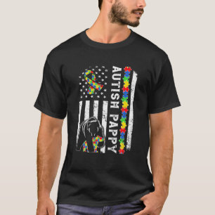 American Flag Autism Pappy Family Bear Autistic T-Shirt