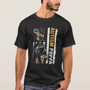 American Flag Autism Poppa Family Bear Autistic T-Shirt