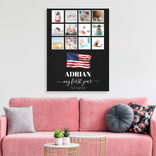 American Flag Baby First Year Photo Collage Canvas Print
