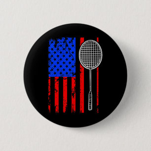 American Flag Badminton  6 Cm Round Badge