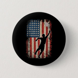 American Flag Badminton Shuttle Art Sports 6 Cm Round Badge