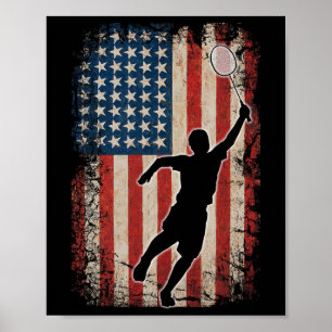American Flag Badminton Shuttle Art Sports  Poster