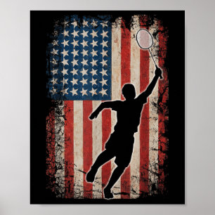 American Flag Badminton Shuttle Art Sports Poster