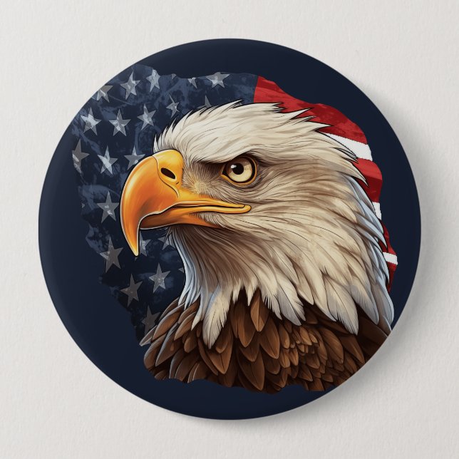American Flag Bald Eagle 10 Cm Round Badge (Front)