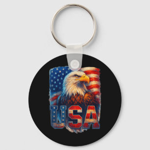 American Flag Bald Eagle 4th of July USA Men Women Key Ring