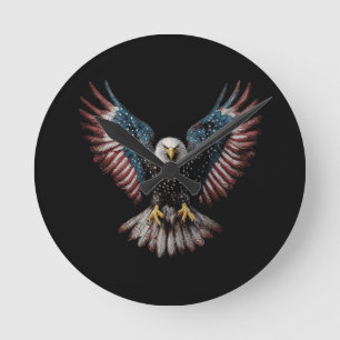 American Flag Bald Eagle 4th of July USA Patriotic Round Clock