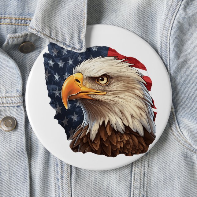 American Flag Bald Eagle 6 Cm Round Badge (In Situ)