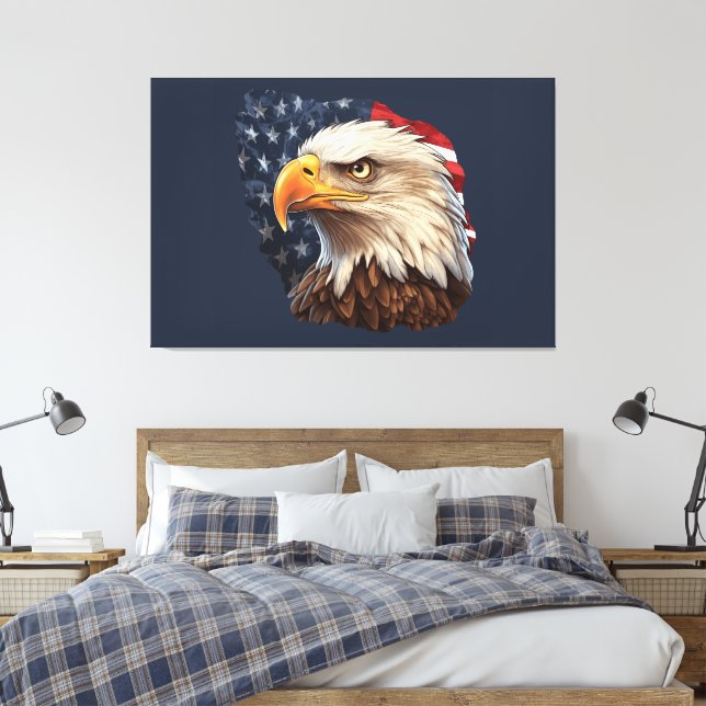 American Flag Bald Eagle Canvas Print (Insitu(Bedroom))