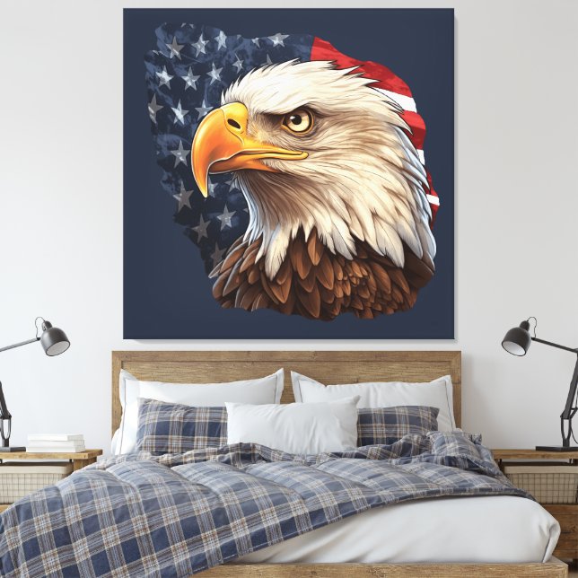 American Flag Bald Eagle Canvas Print (Insitu(Bedroom))