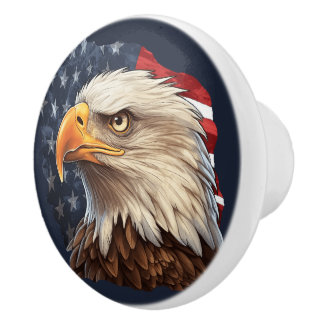 American Flag Bald Eagle Ceramic Knob