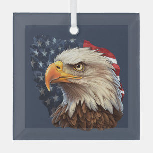 American Flag Bald Eagle Glass Tree Decoration
