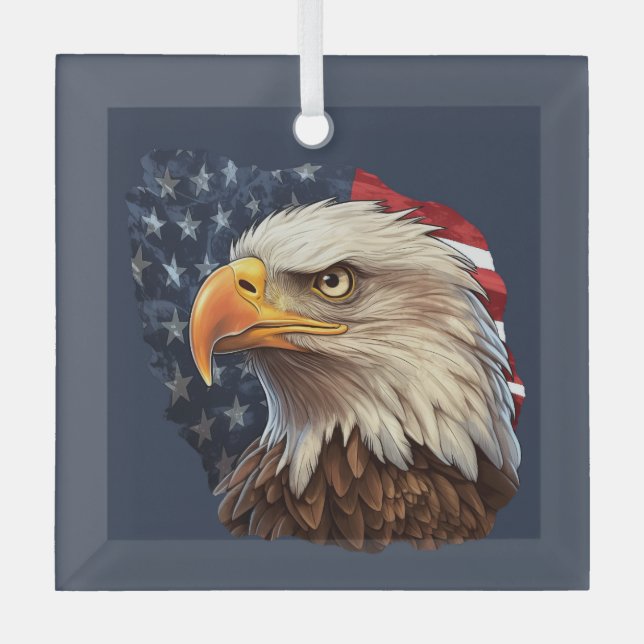 American Flag Bald Eagle Glass Tree Decoration (Front)