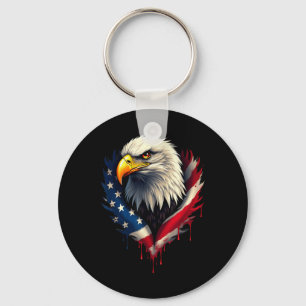 American Flag Bald Eagle Independence Day _3 Key Ring