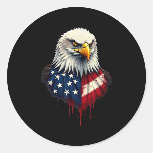 American Flag Bald Eagle Independence Day _4  Classic Round Sticker (Front)