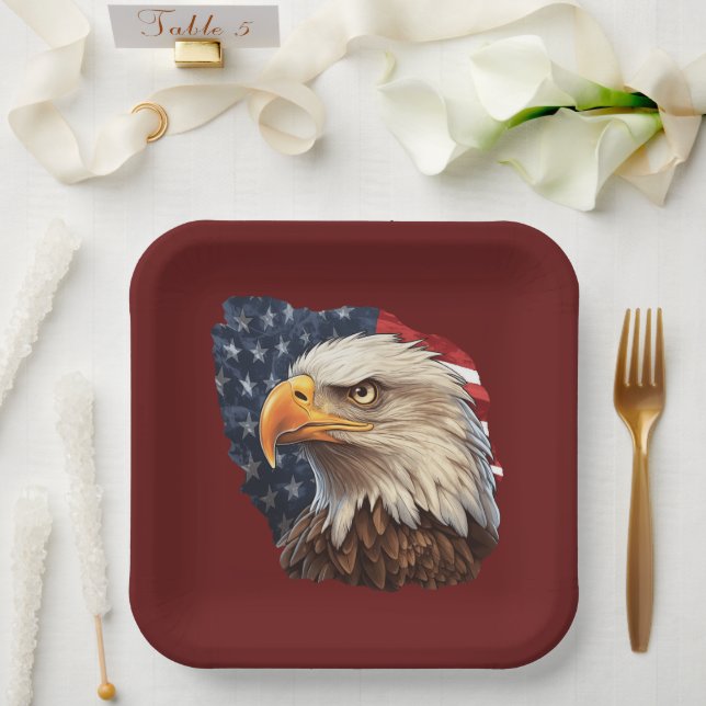 American Flag Bald Eagle Paper Plate (Wedding)