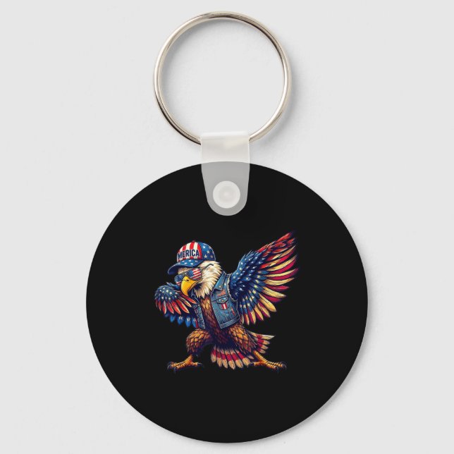 American flag bald eagle patriotic eagle funny 4th key ring (Front)