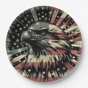 American Flag Bald Eagle Patriotic  Paper Plate