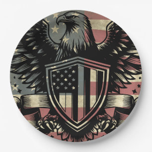 American Flag Bald Eagle Patriotic  Paper Plate