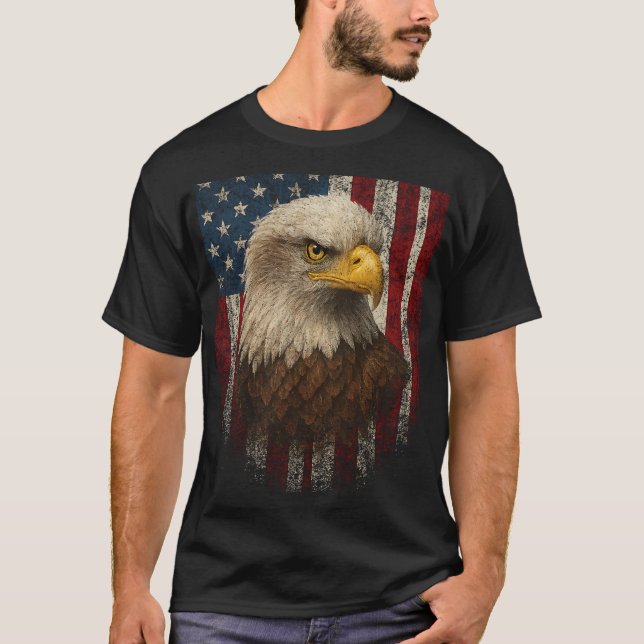 American Flag Bald Eagle Patriotic Red White Blue T-Shirt (Front)