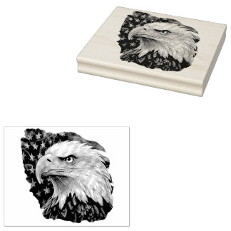 American Flag Bald Eagle Rubber Stamp
