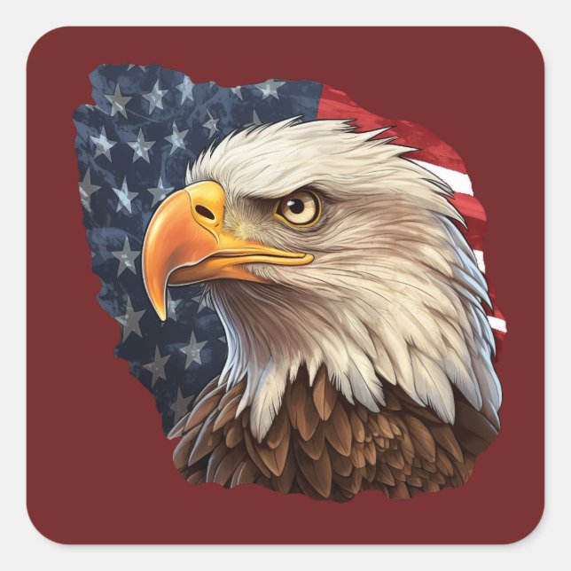 American Flag Bald Eagle Square Sticker (Front)