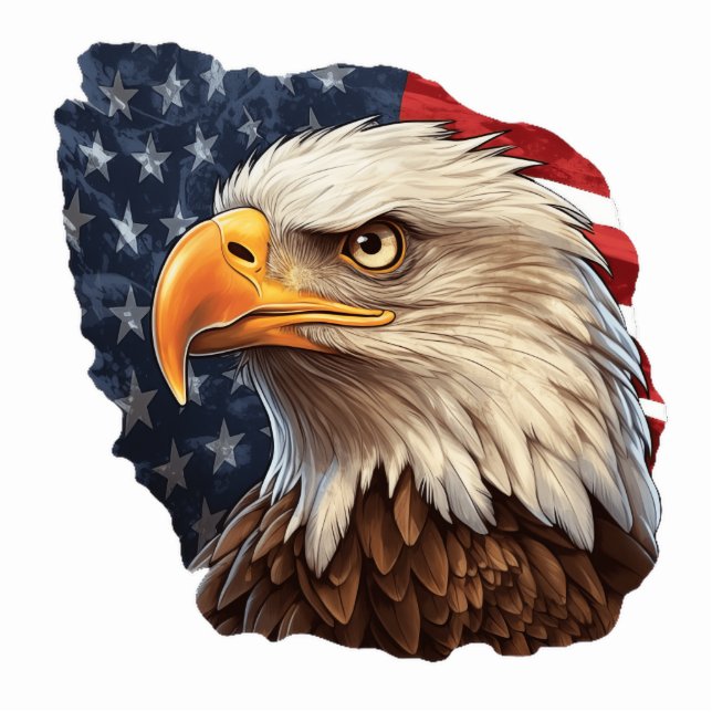 American Flag Bald Eagle Standing Photo Sculpture (Front)