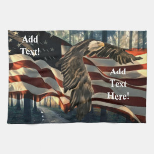 American Flag Bald Eagle Tea Towel