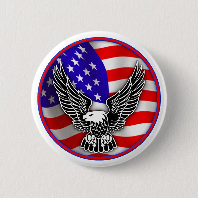American Flag Bald Eagle United States Button Badg (Front)