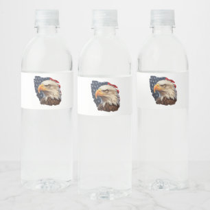 American Flag Bald Eagle Water Bottle Label