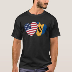 American Flag Barbados Heart Barbadian Bajan Flag  T-Shirt