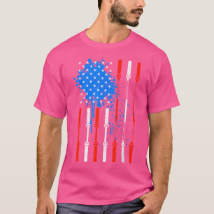 American Flag Barbells Patriotic Weightlifting Gym T-Shirt