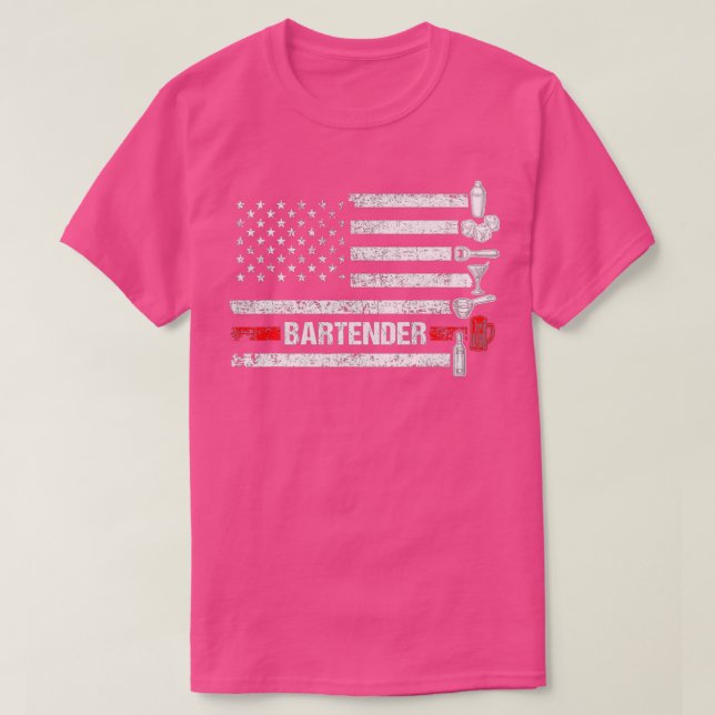 American Flag Bartending Bar Working Bartender T-Shirt (Design Front)