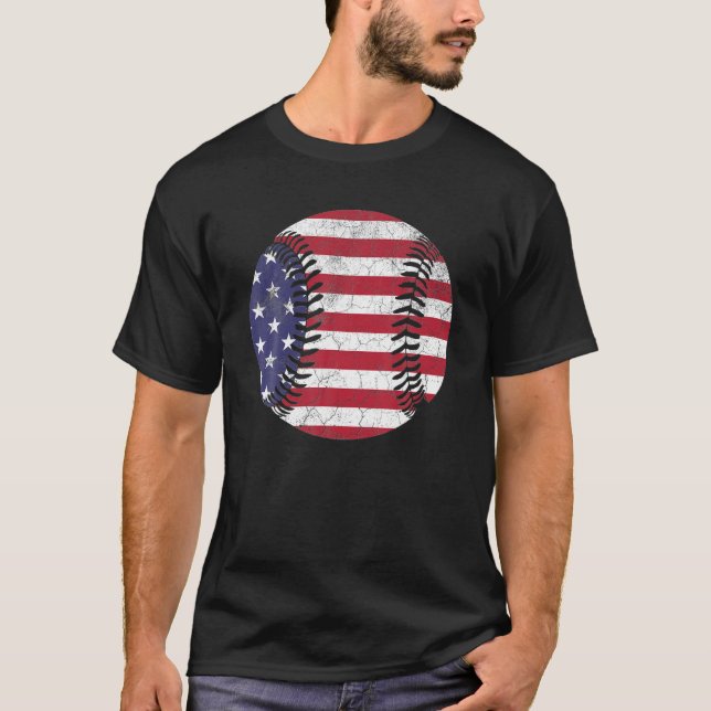 American Flag Baseball Ball July 4Th USA Flag T-Shirt (Front)