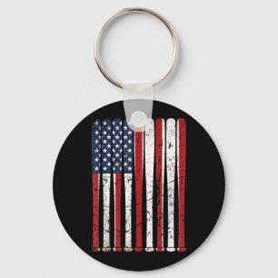 American Flag Baseball Bats Vintage USA 4th of Key Ring