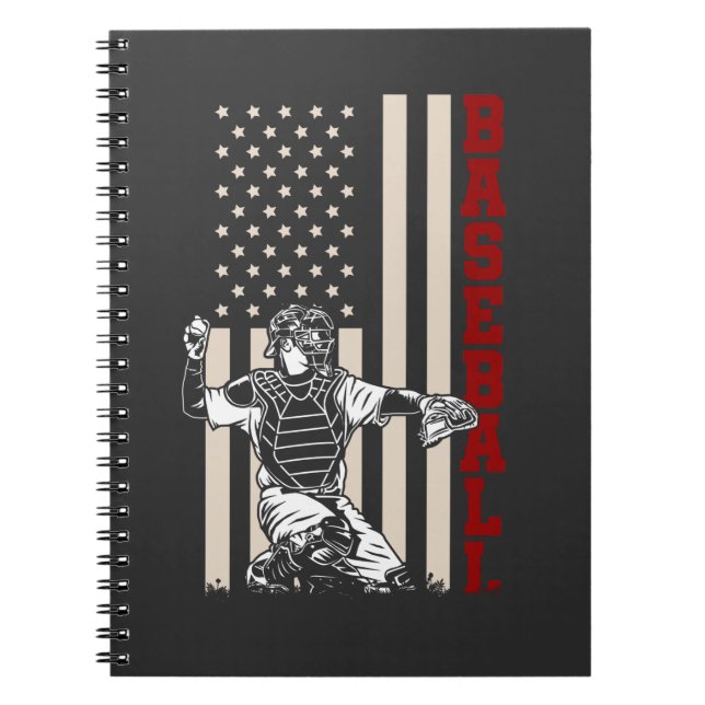 American Flag Baseball Catcher US Sportsman Notebook (Front)