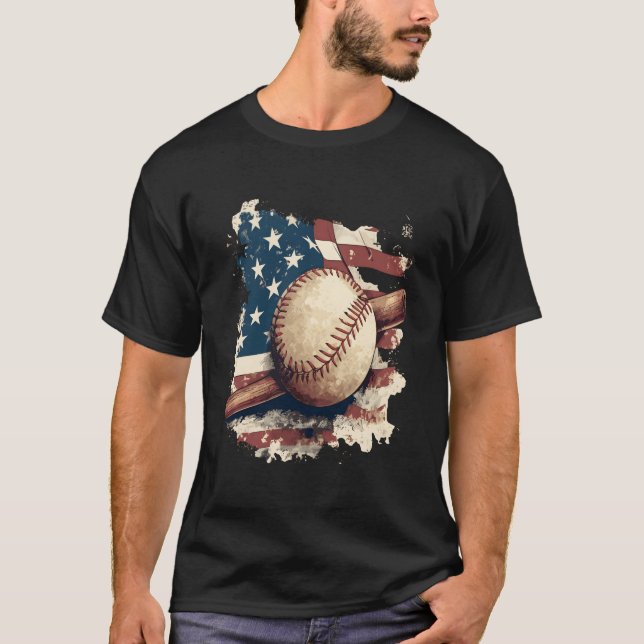 American Flag Baseball For Father'S Day T-Shirt (Front)