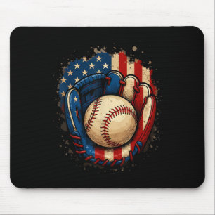 American Flag Baseball Glove Patriotic Red White B Mouse Mat